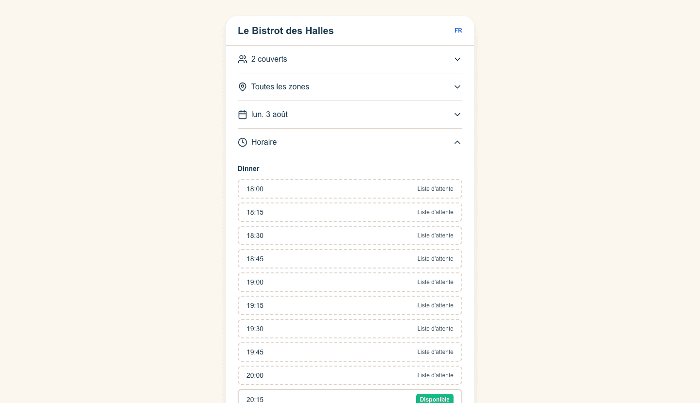 Liste d'attente sur le module de réservation en ligne