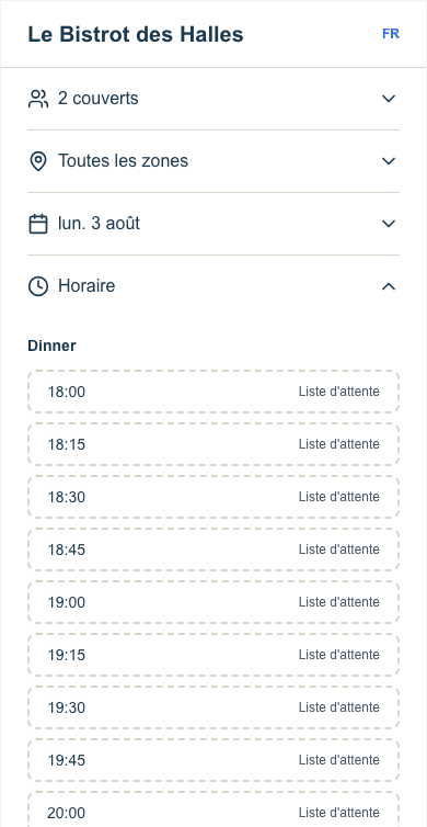 Liste d'attente sur le module de réservation en ligne sur mobile