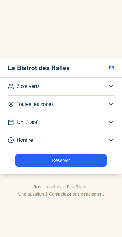 Module de réservation en ligne sur mobile